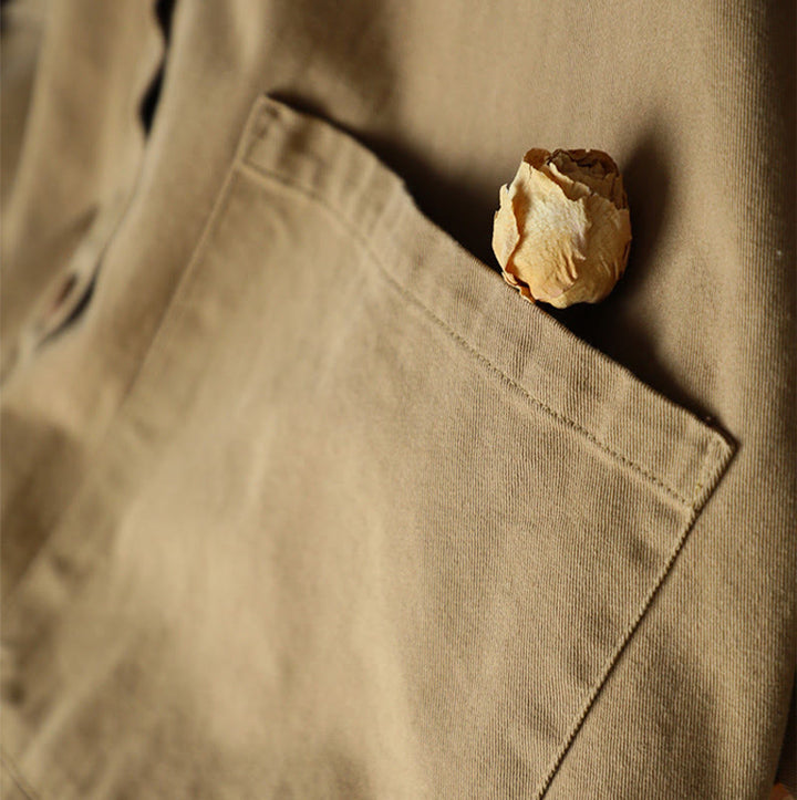 Giacca da donna in cotone con risvolto, casual, vintage, in tinta unita, con Buddha Stones - image 7