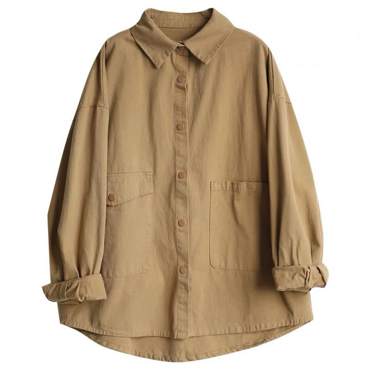 Giacca da donna in cotone con risvolto, casual, vintage, in tinta unita, con Buddha Stones - image 9