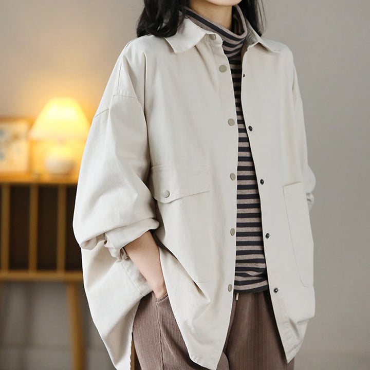 Giacca da donna in cotone con risvolto, casual, vintage, in tinta unita, con Buddha Stones - image 12