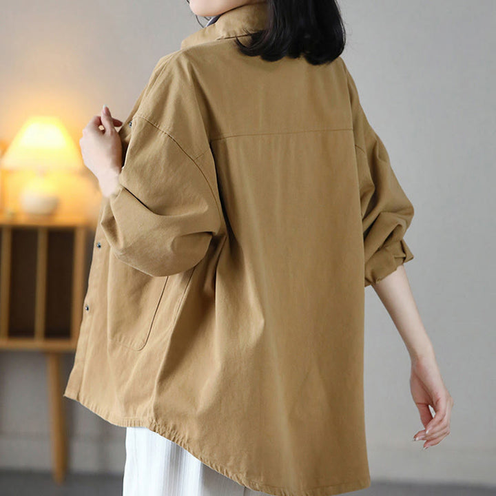 Giacca da donna in cotone con risvolto, casual, vintage, in tinta unita, con Buddha Stones - image 3