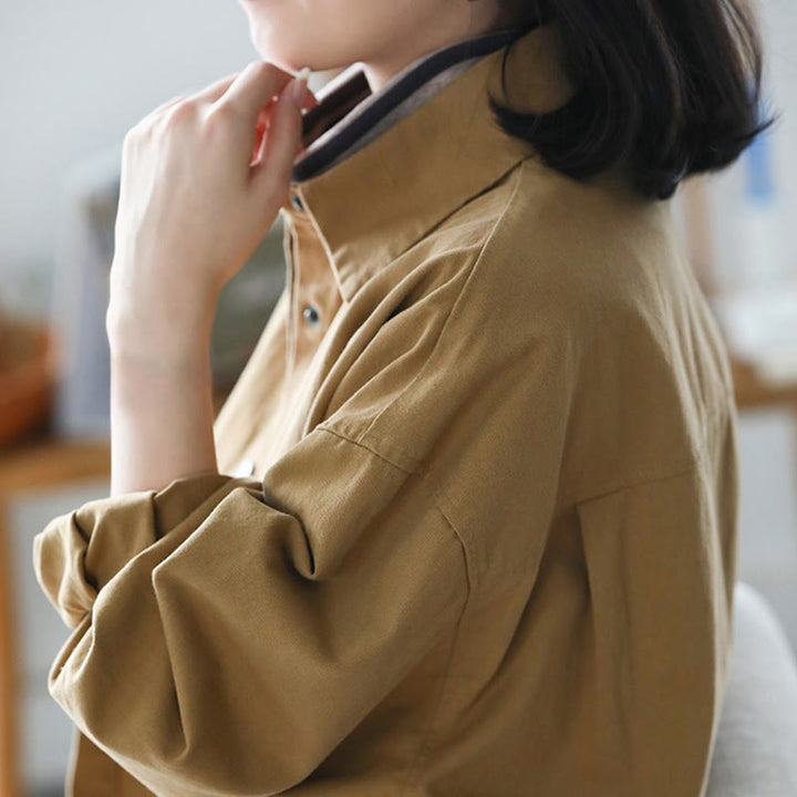 Giacca da donna in cotone con risvolto, casual, vintage, in tinta unita, con Buddha Stones - image 5