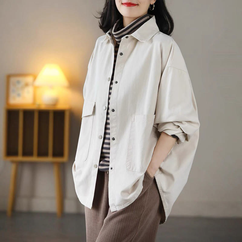 Giacca da donna in cotone con risvolto, casual, vintage, in tinta unita, con Buddha Stones - FlorealeBianco - US14, UK/AU18, EU46 (2XL) - image 11