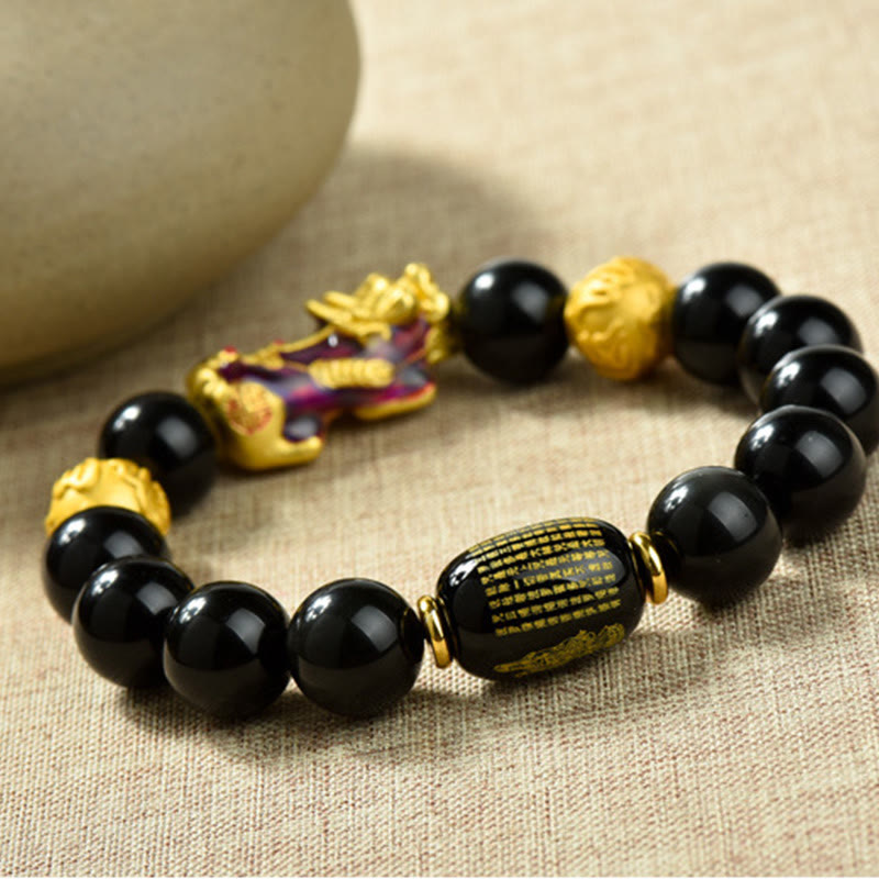 Braccialetto della ricchezza con perline di ossidiana arcobaleno in rame Pixiu Buddha Stones Fengshui - image 11