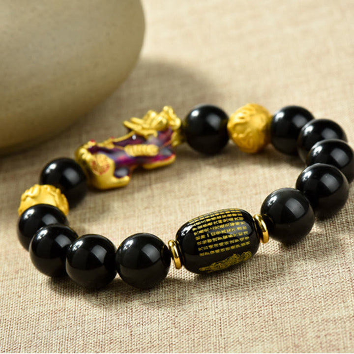 Braccialetto della ricchezza con perline di ossidiana arcobaleno in rame Pixiu Buddha Stones Fengshui - image 11