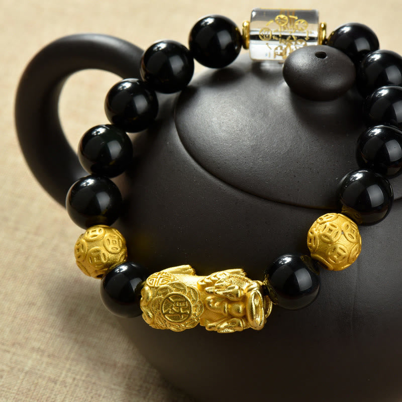 Braccialetto della ricchezza con perline di ossidiana arcobaleno in rame Pixiu Buddha Stones Fengshui - image 20