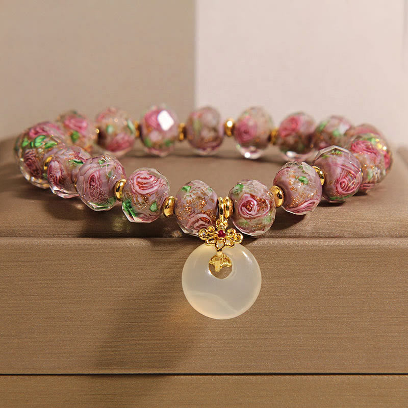 Braccialetto della pace con fibbia in vetro rosa Liuli e Buddha Stones - Perlina di vetro Liuli (circonferenza del polso: 16 cm) - image 0