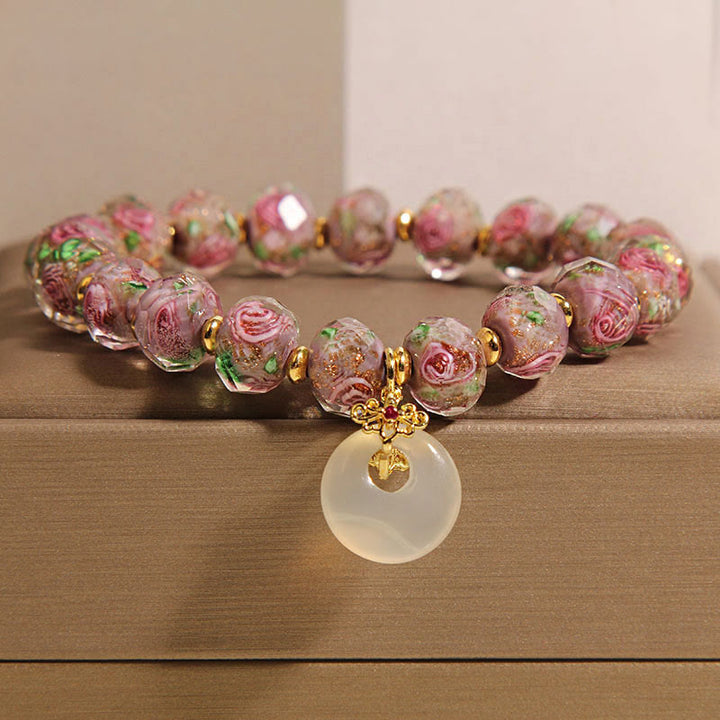 Braccialetto della pace con fibbia in vetro rosa Liuli e Buddha Stones - Perlina di vetro Liuli (circonferenza del polso: 16 cm) - image 0