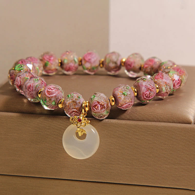 Braccialetto della pace con fibbia in vetro rosa Liuli e Buddha Stones - image 1