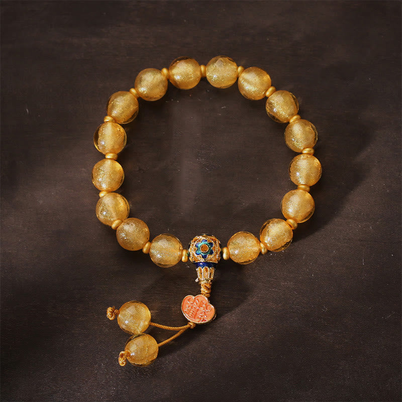 Braccialetto della fortuna con lingotto d'oro Ruyi in lamina d'oro e perline di vetro Liuli Buddha Stones - Liuli in lamina d'oro (circonferenza del polso: 14-16,5 cm) - image 1