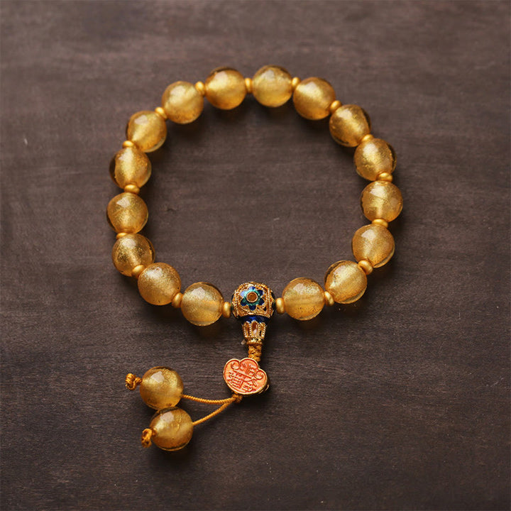 Braccialetto della fortuna con lingotto d'oro Ruyi in lamina d'oro e perline di vetro Liuli Buddha Stones - image 3