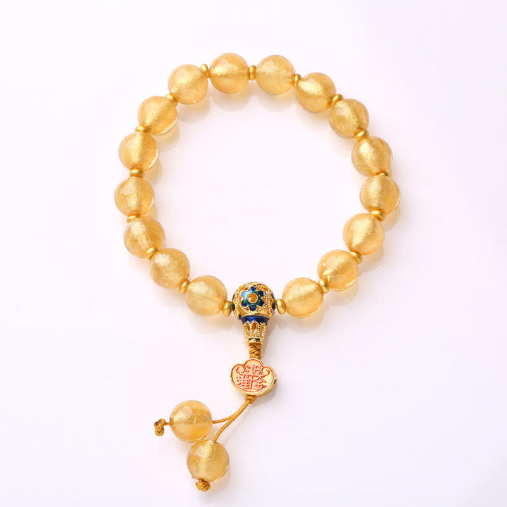 Braccialetto della fortuna con lingotto d'oro Ruyi in lamina d'oro e perline di vetro Liuli Buddha Stones - image 8