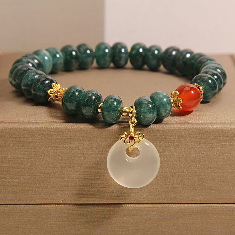 Braccialetto della prosperità con fibbia della pace e perline di giada blu con Buddha Stones - Giada (circonferenza del polso: 15-16 cm) - image 1
