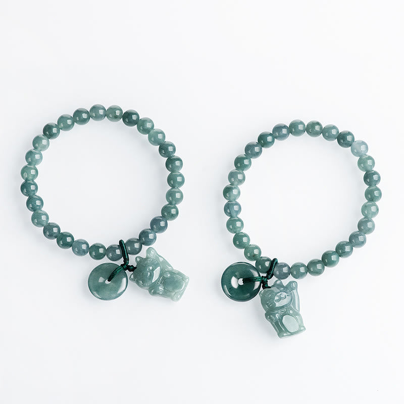 Braccialetto della prosperità con fibbia della pace in giada blu Buddha Stones e gatto fortunato - image 10