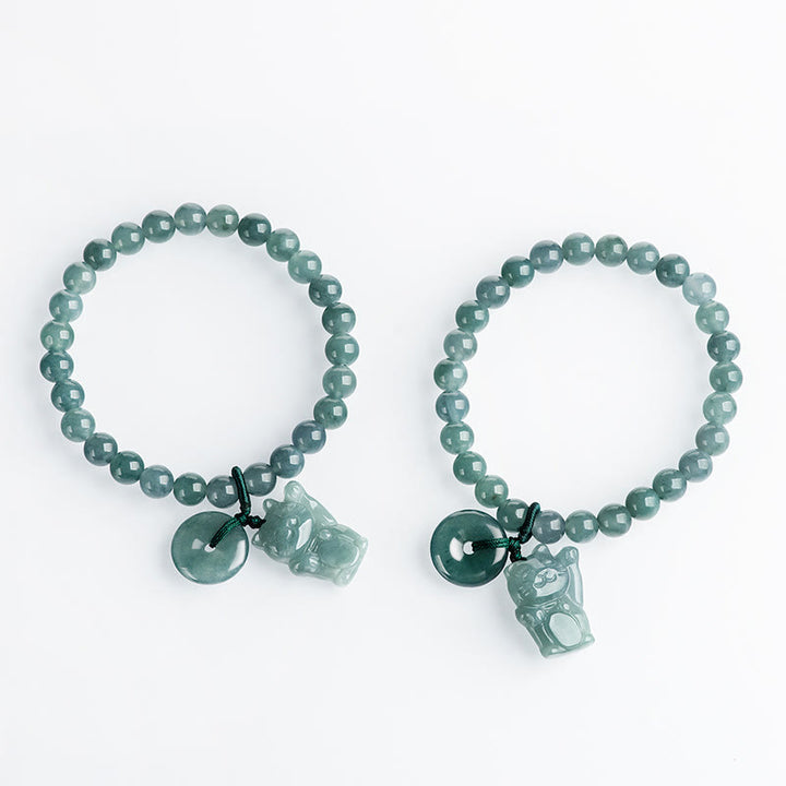 Braccialetto della prosperità con fibbia della pace in giada blu Buddha Stones e gatto fortunato - image 10