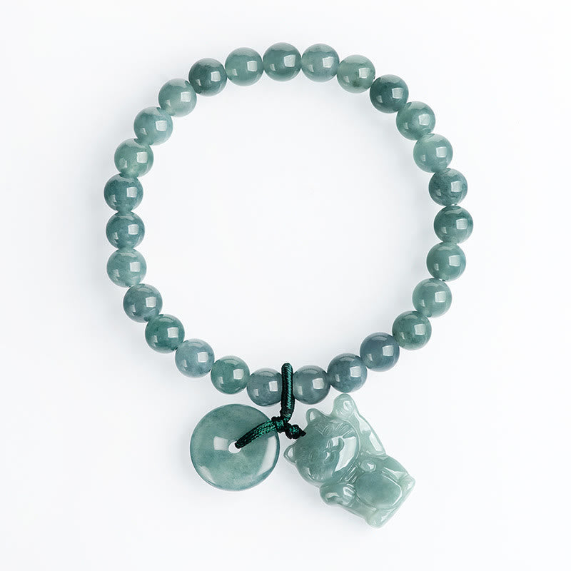 Braccialetto della prosperità con fibbia della pace in giada blu Buddha Stones e gatto fortunato - image 3