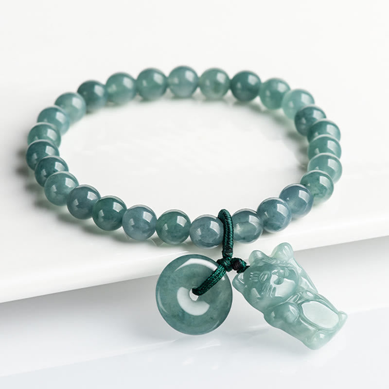 Braccialetto della prosperità con fibbia della pace in giada blu Buddha Stones e gatto fortunato - Giada (circonferenza del polso: 14-16 cm) - image 1