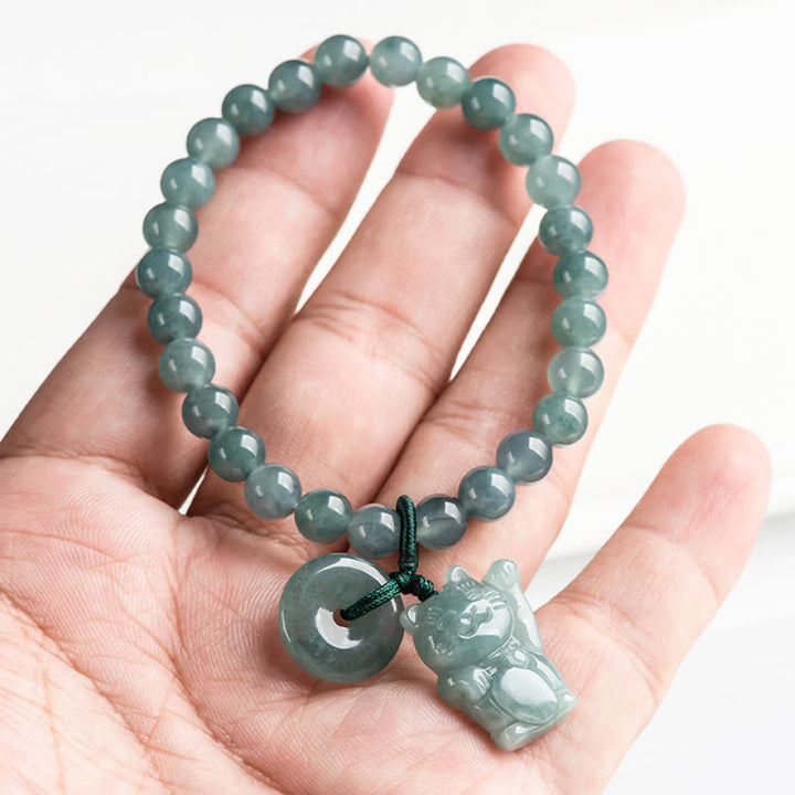 Braccialetto della prosperità con fibbia della pace in giada blu Buddha Stones e gatto fortunato - image 4