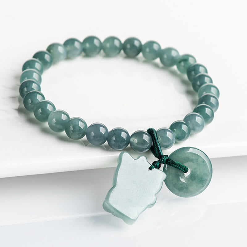 Braccialetto della prosperità con fibbia della pace in giada blu Buddha Stones e gatto fortunato - image 2