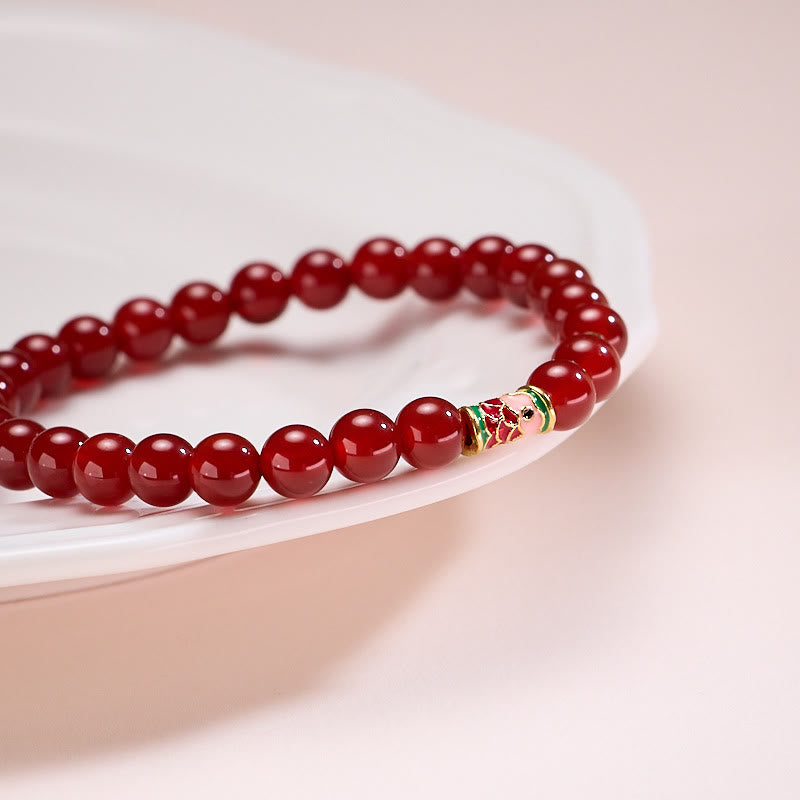 Braccialetto di fiducia con pesce koi portafortuna in agata rossa naturale Buddha Stones - image 2
