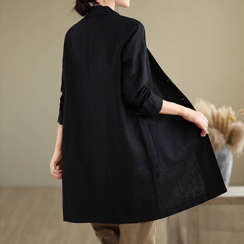 Cappotto da donna in cotone e lino con tasche, modello Buddha Stones, casual, con bottoni e revers - image 5