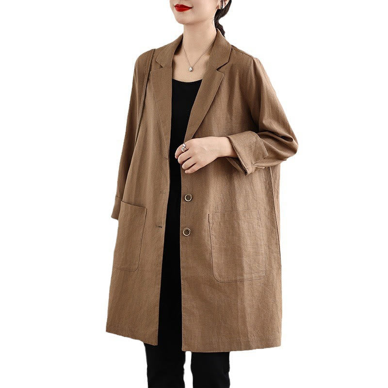 Cappotto da donna in cotone e lino con tasche, modello Buddha Stones, casual, con bottoni e revers - image 16
