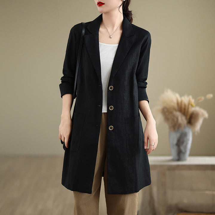 Cappotto da donna in cotone e lino con tasche, modello Buddha Stones, casual, con bottoni e revers - Nero - US8-10, UK/AU12-14, EU40-42 (2XL) - image 0