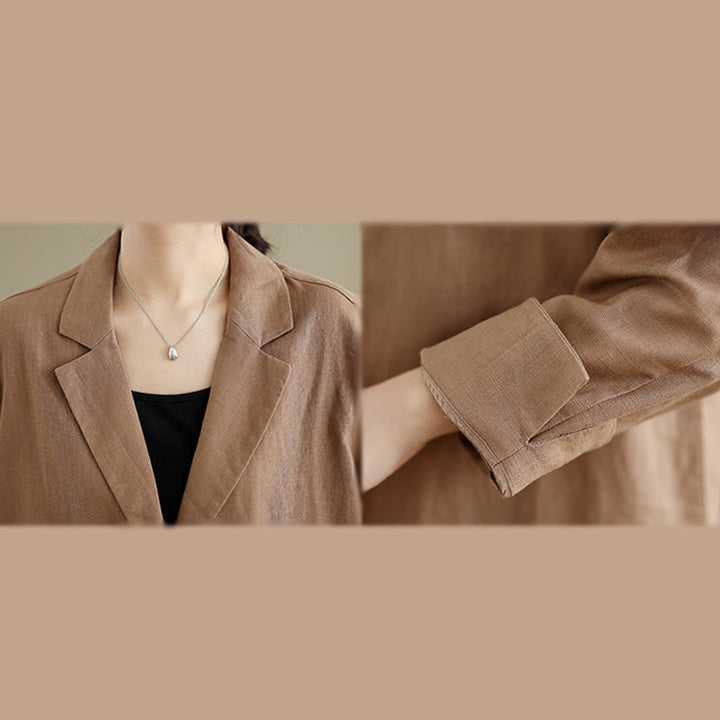 Cappotto da donna in cotone e lino con tasche, modello Buddha Stones, casual, con bottoni e revers - image 12
