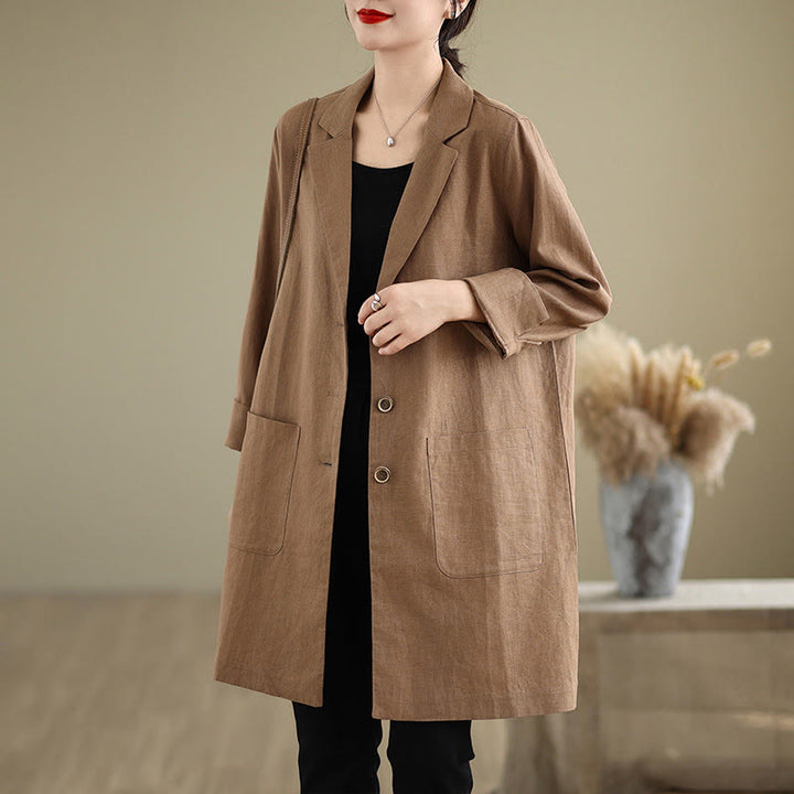 Cappotto da donna in cotone e lino con tasche, modello Buddha Stones, casual, con bottoni e revers - Perù - US8-10, UK/AU12-14, EU40-42 (2XL) - image 6