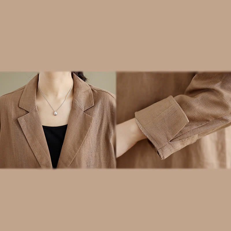 Cappotto da donna in cotone e lino con tasche, modello Buddha Stones, casual, con bottoni e revers - image 11