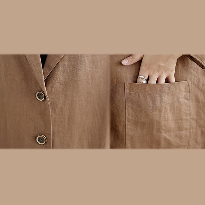 Cappotto da donna in cotone e lino con tasche, modello Buddha Stones, casual, con bottoni e revers - image 12