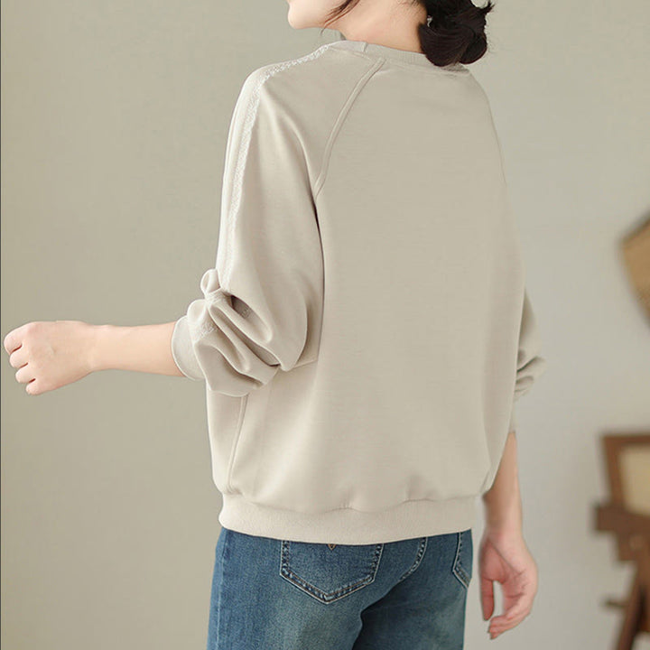 Felpa da donna in cotone con scollo rotondo e stampa Buddha Stones Fall Plain  - image 3