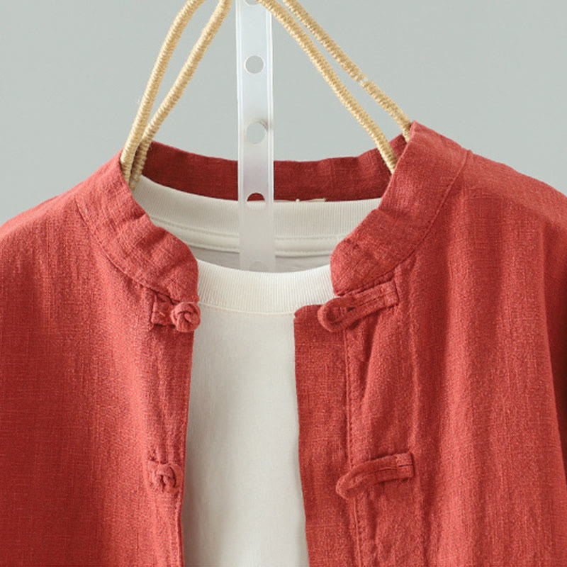 Camicia in cotone e lino con motivo a rana cinese semplice e tinta unita da donna Buddha Stones - image 17