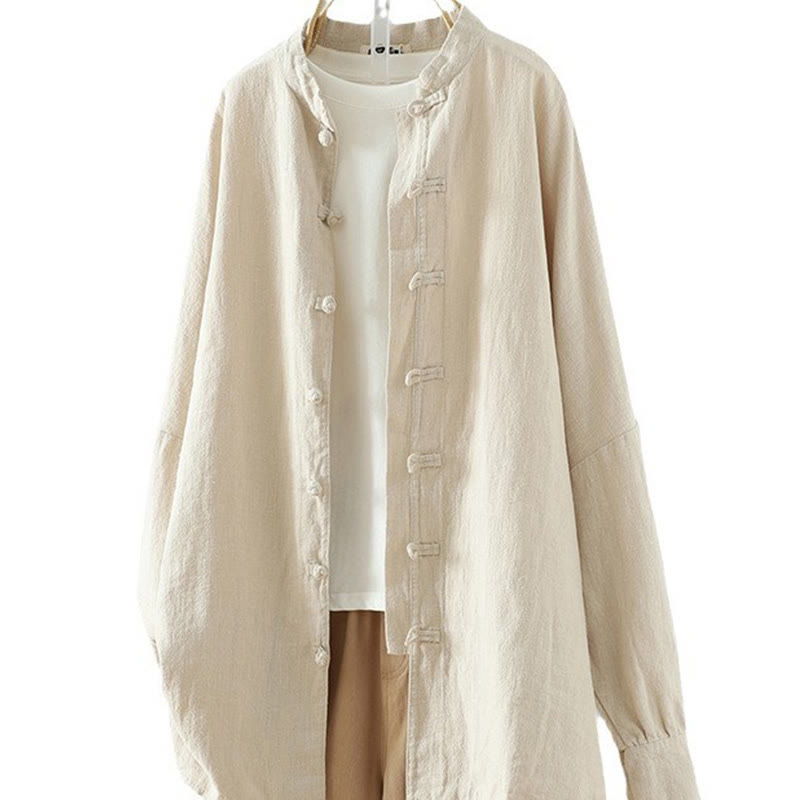 Camicia in cotone e lino con motivo a rana cinese semplice e tinta unita da donna Buddha Stones - image 11