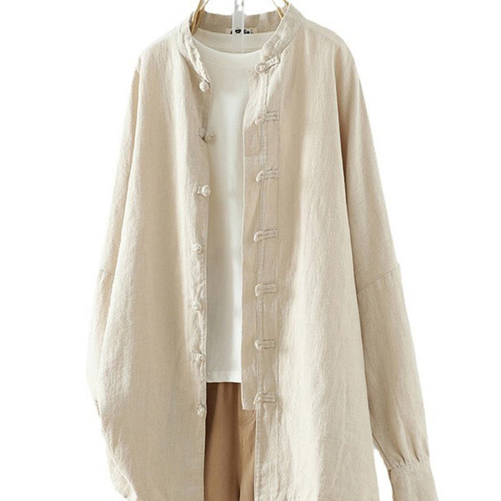 Camicia in cotone e lino con motivo a rana cinese semplice e tinta unita da donna Buddha Stones - image 11