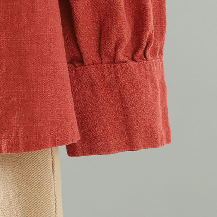 Camicia in cotone e lino con motivo a rana cinese semplice e tinta unita da donna Buddha Stones - image 19