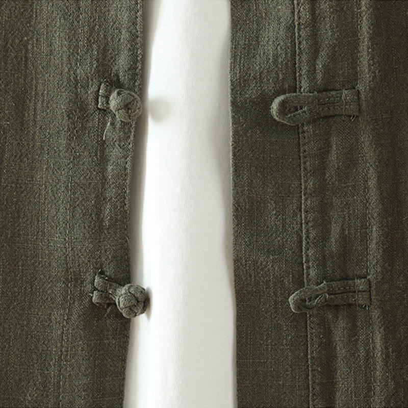 Camicia in cotone e lino con motivo a rana cinese semplice e tinta unita da donna Buddha Stones - image 14