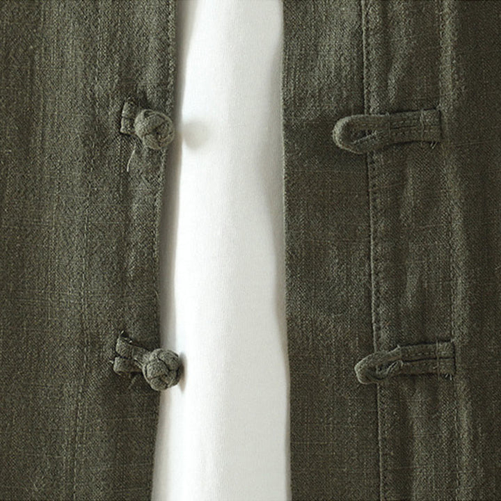Camicia in cotone e lino con motivo a rana cinese semplice e tinta unita da donna Buddha Stones - image 14