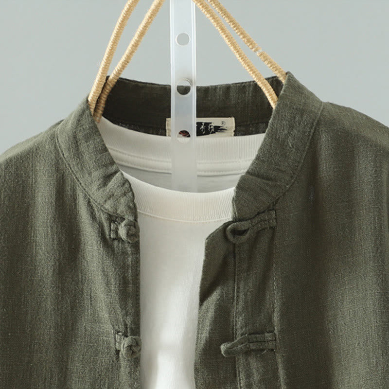 Camicia in cotone e lino con motivo a rana cinese semplice e tinta unita da donna Buddha Stones - image 13