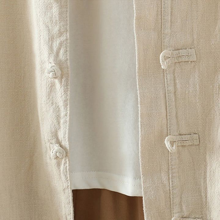 Camicia in cotone e lino con motivo a rana cinese semplice e tinta unita da donna Buddha Stones - image 6