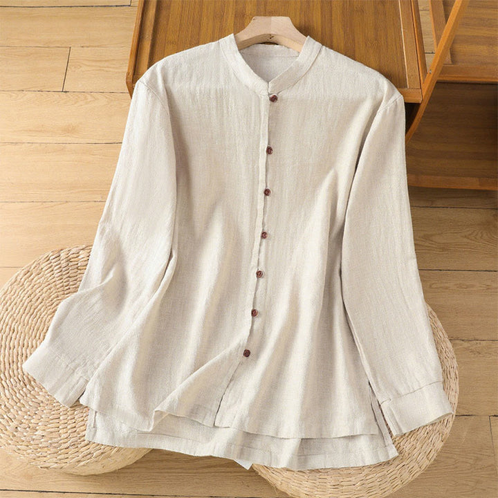 Camicia da donna in cotone e lino con orlo semplice e spacco, tinta unita, motivo Buddha Stones Spring - Biancheria - US14, UK/AU18, EU46 (2XL) - image 1
