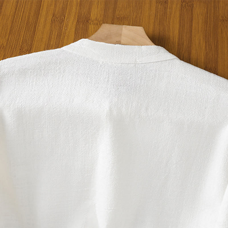 Camicia da donna in cotone e lino con orlo semplice e spacco, tinta unita, motivo Buddha Stones Spring - image 13