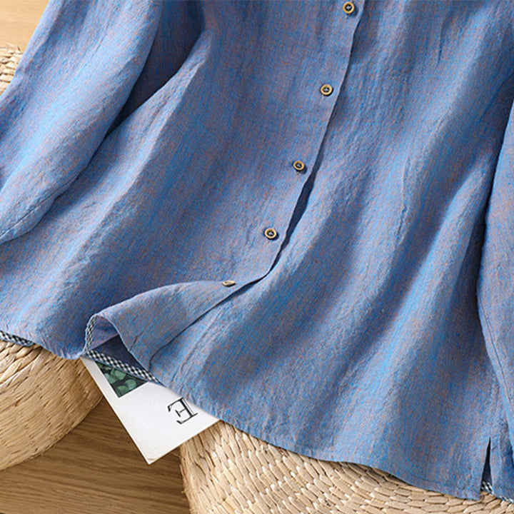 Camicia da donna con scollo rotondo e volant, tinta unita, con motivo Buddha Stones stampa primaverile. - image 18