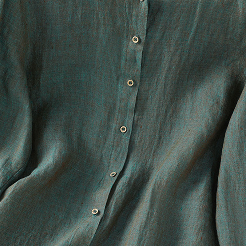 Camicia da donna con scollo rotondo e volant, tinta unita, con motivo Buddha Stones stampa primaverile. - image 3