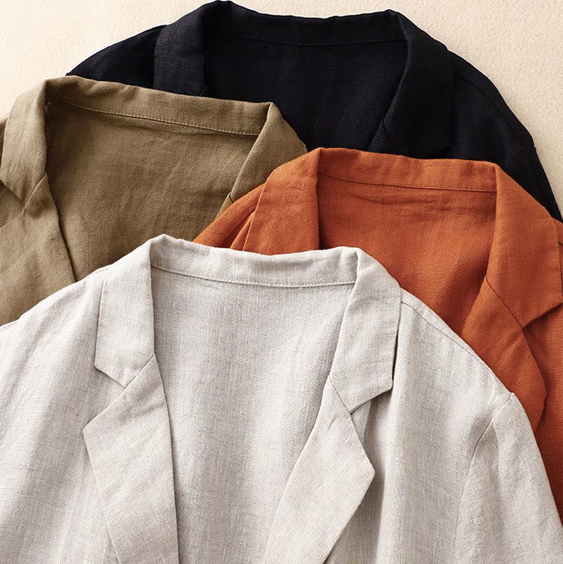 Giacca da donna in lino e cotone con risvolto, stile retrò Buddha Stones Commute, con tasche - image 17