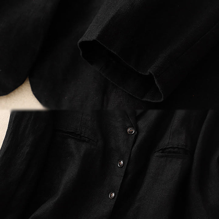 Giacca da donna in lino e cotone con risvolto, stile retrò Buddha Stones Commute, con tasche - image 6