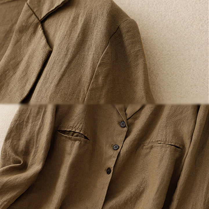 Giacca da donna in lino e cotone con risvolto, stile retrò Buddha Stones Commute, con tasche - image 2