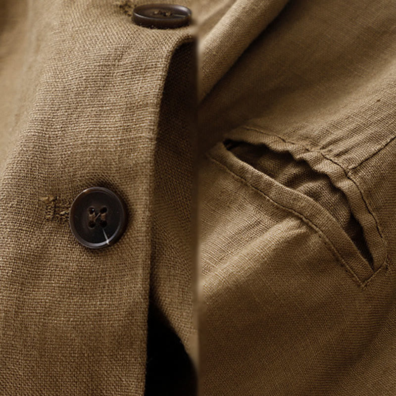 Giacca da donna in lino e cotone con risvolto, stile retrò Buddha Stones Commute, con tasche - image 3