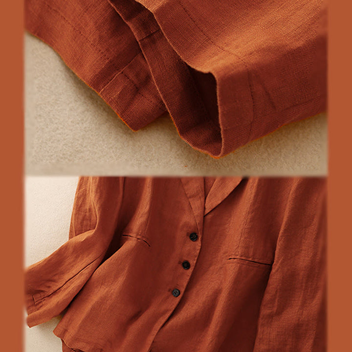 Giacca da donna in lino e cotone con risvolto, stile retrò Buddha Stones Commute, con tasche - image 15