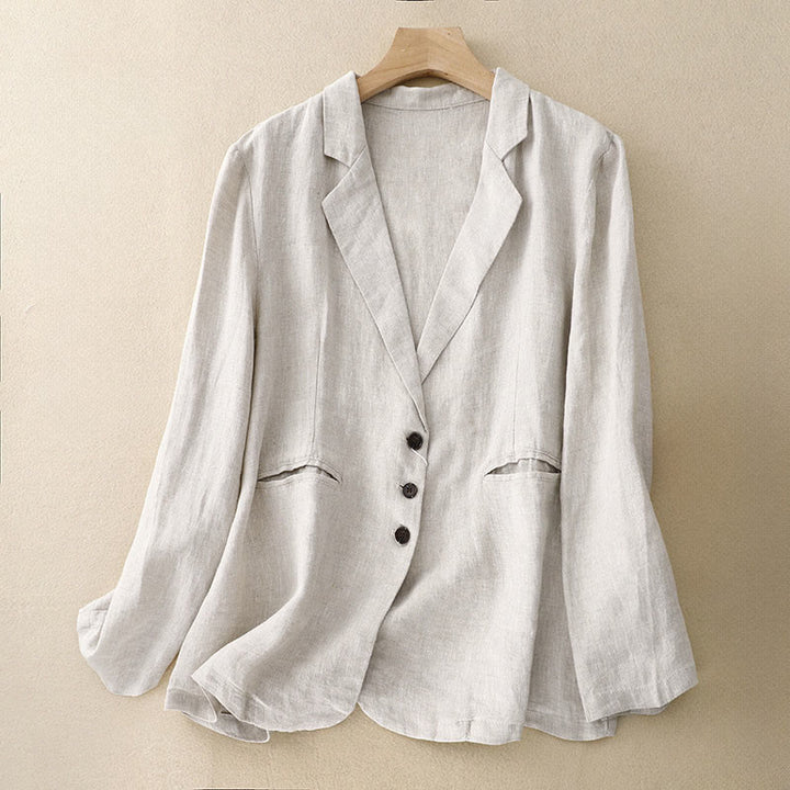 Giacca da donna Buddha Stones Commute Retro Pure Color con risvolto e tasche - Bianco Floreale - US12, UK/AU16, EU44 (2XL) - image 7