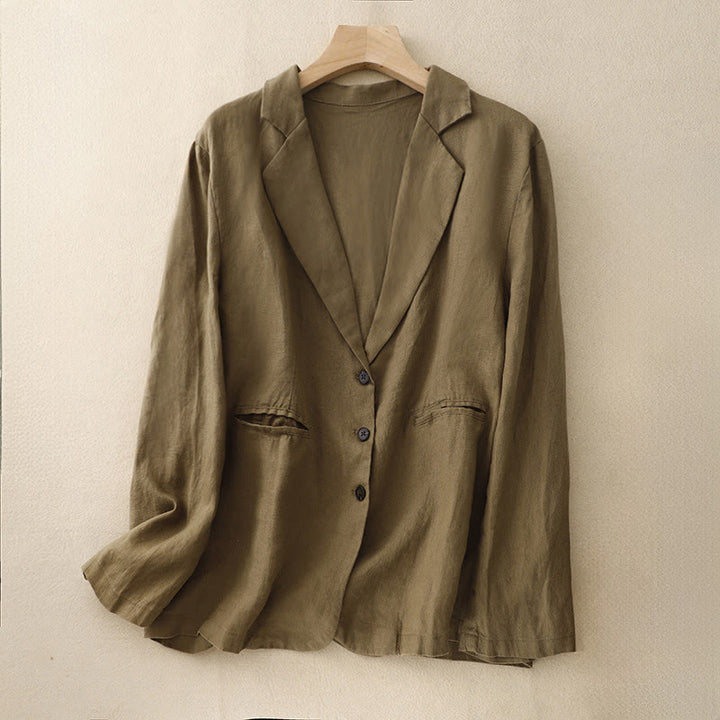 Giacca da donna in lino e cotone con risvolto, stile retrò Buddha Stones Commute, con tasche - DarkGoldenrod - US14, UK/AU18, EU46 (2XL) - image 0